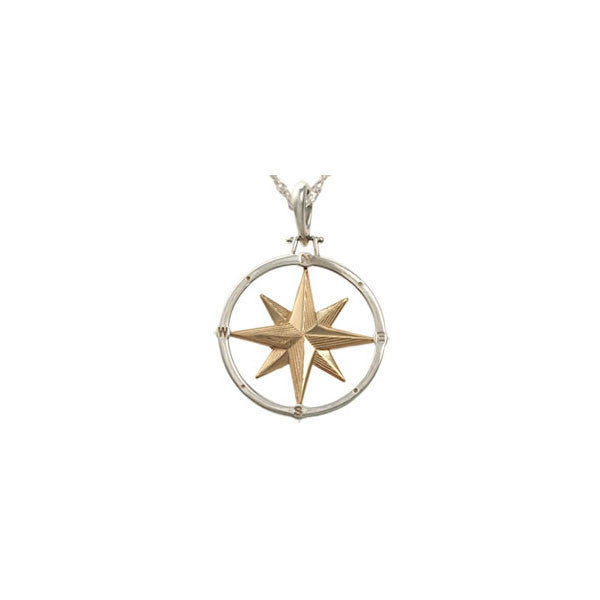 Large Compass Rose Pendant in Sterling & Gold