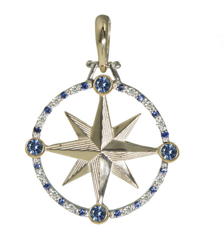 Diamond & Sapphire Compass Rose Pendant