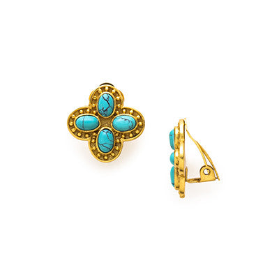 Siena Flower Clipon Gold Turquoise Hires